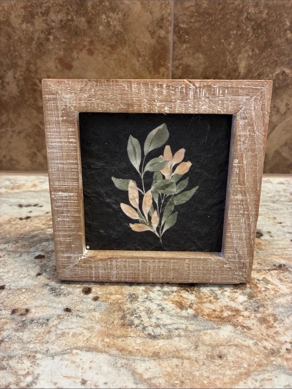 Rustic Wood Frame Leaf Art - Tan & Green